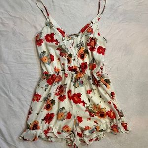 Flowy White Floral Romper Size M
